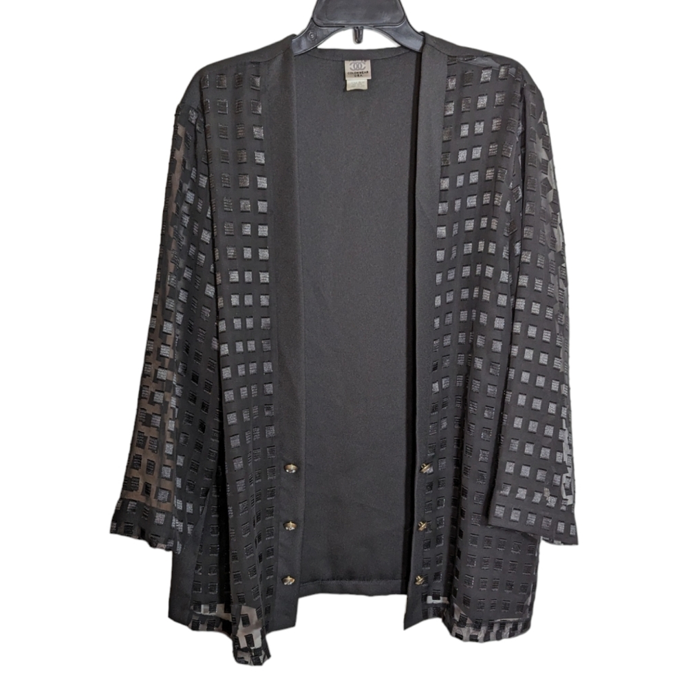 ColonWear‎ Size 2XL Black Sheer Square Pattern OpenFront Shirt